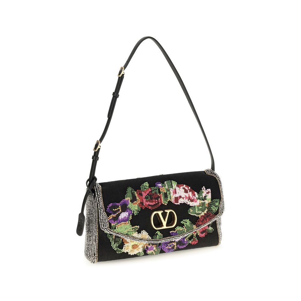 Valentino Garavani Mehrfarbige Schultertasche aus Leinen