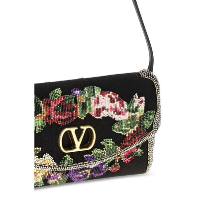 Valentino Garavani Mehrfarbige Schultertasche aus Leinen