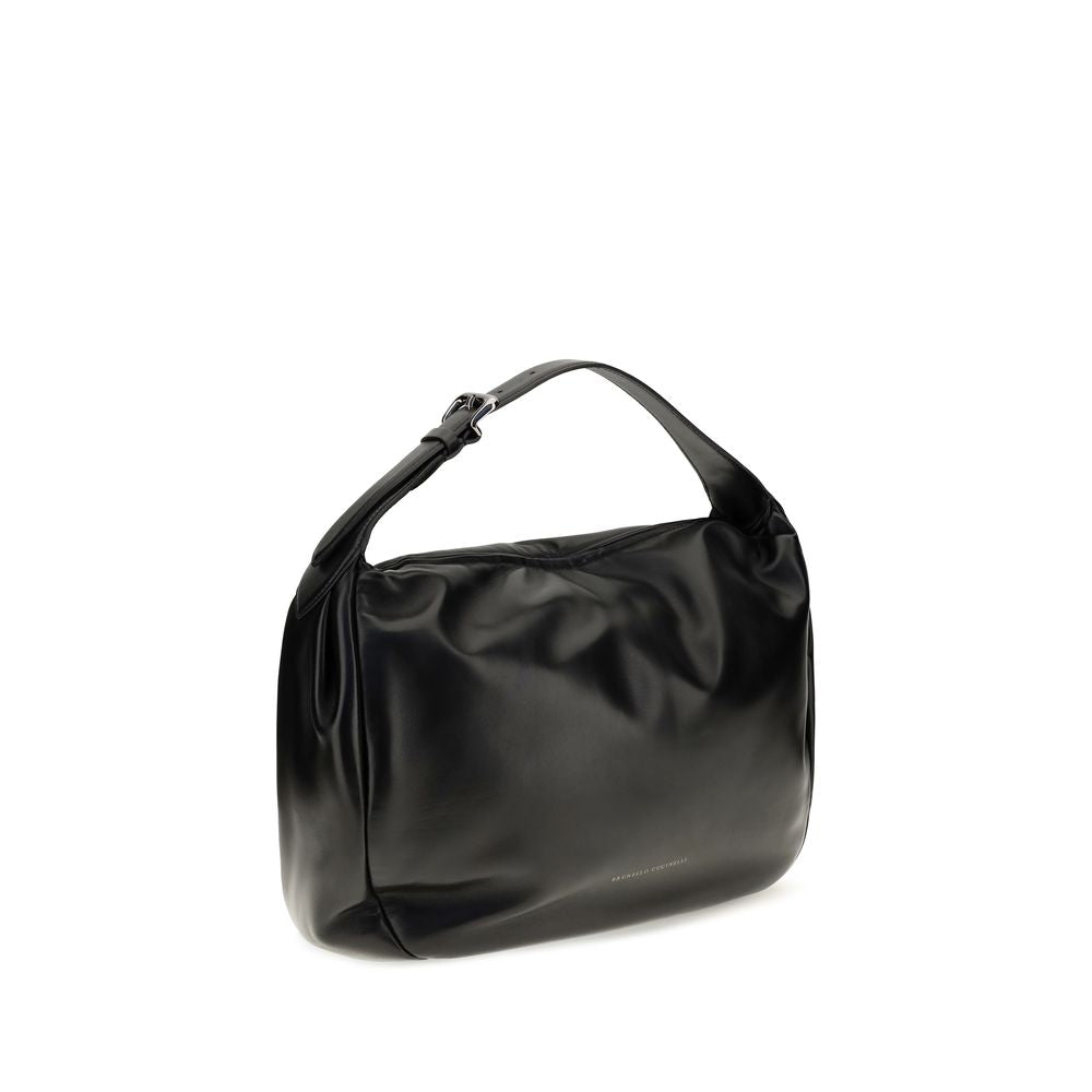 Brunello Cucinelli Schwarze Bos Taurus Kalbsleder Schultertasche