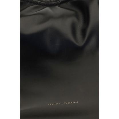 Brunello Cucinelli Schwarze Bos Taurus Kalbsleder Schultertasche