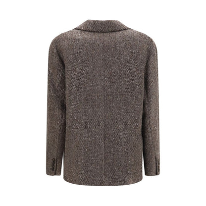 Brunello Cucinelli Brown Single-Breasted Herringbone Wool Blazer