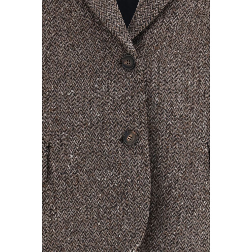 Brunello Cucinelli Brown Single-Breasted Herringbone Wool Blazer