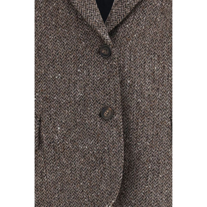 Brunello Cucinelli Brown Single-Breasted Herringbone Wool Blazer