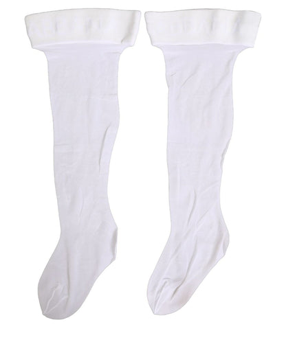 Dolce & Gabbana Weiße Nylon-Kniestrümpfe mit Logo