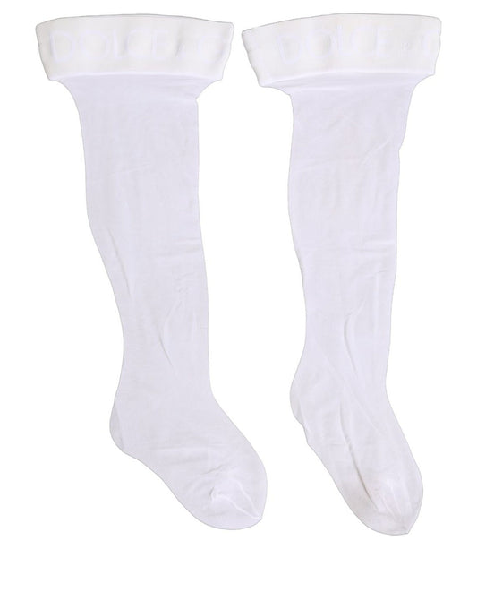 Dolce & Gabbana Calze al ginocchio con logo in Nylon, colore Bianco
