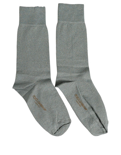 Dolce & Gabbana Grey Viscose Logo Mid-Calf Socks