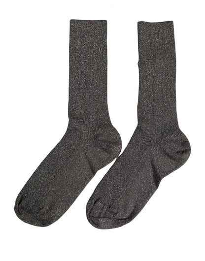 Dolce & Gabbana Dunkelgraue Rippstrick-Socken mit Metallic-Effekt