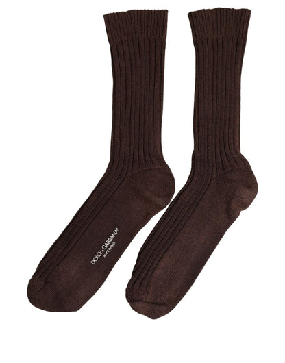 Dolce & Gabbana Braune Mid-Calf-Wollsocken mit DG-Logo