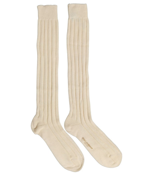 Dolce & Gabbana Beige Rippstrick-Kniestrümpfe aus Wollmix