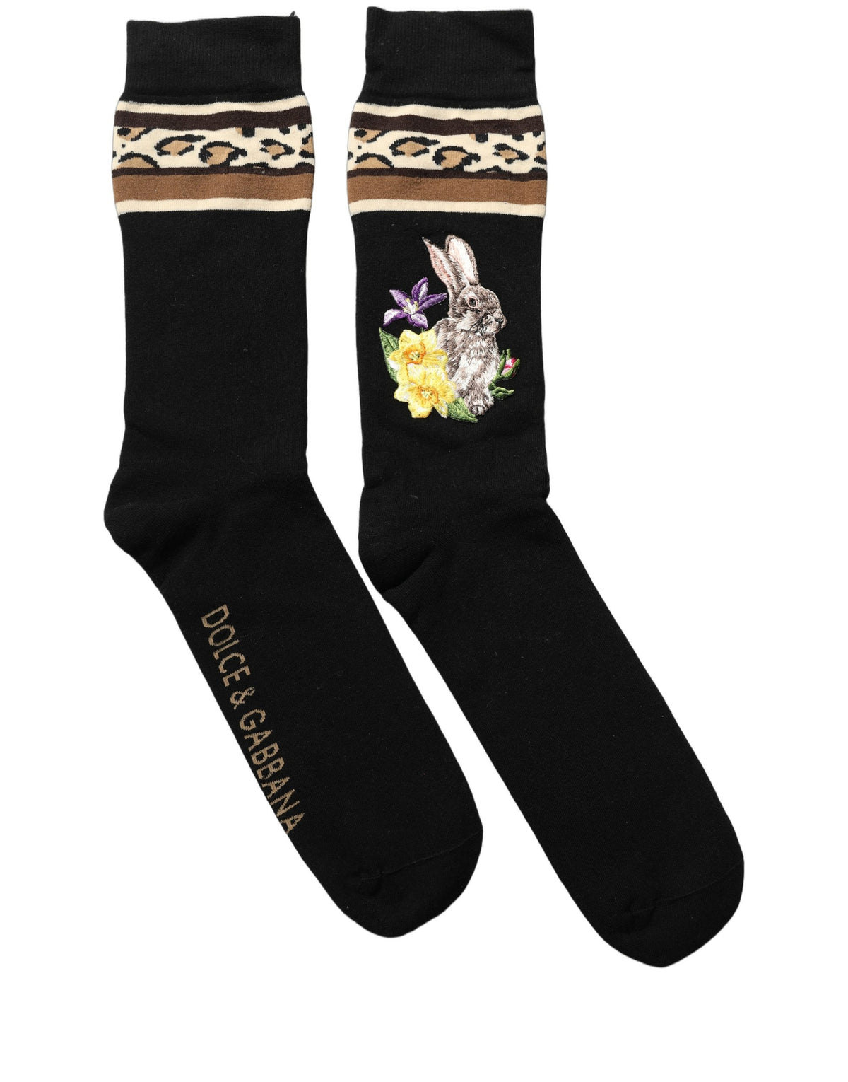 Dolce & Gabbana Schwarze Wollsocken mit Blumen- & Hasenmotiv