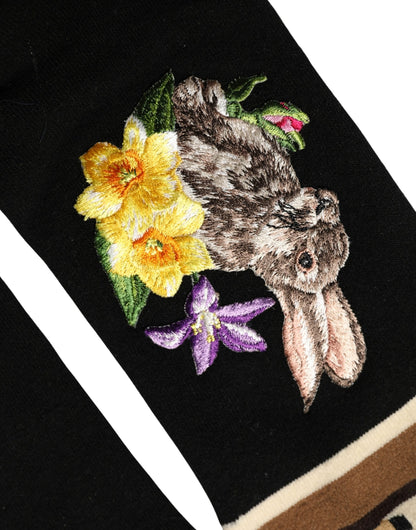 Dolce & Gabbana Schwarze Wollsocken mit Blumen- & Hasenmotiv