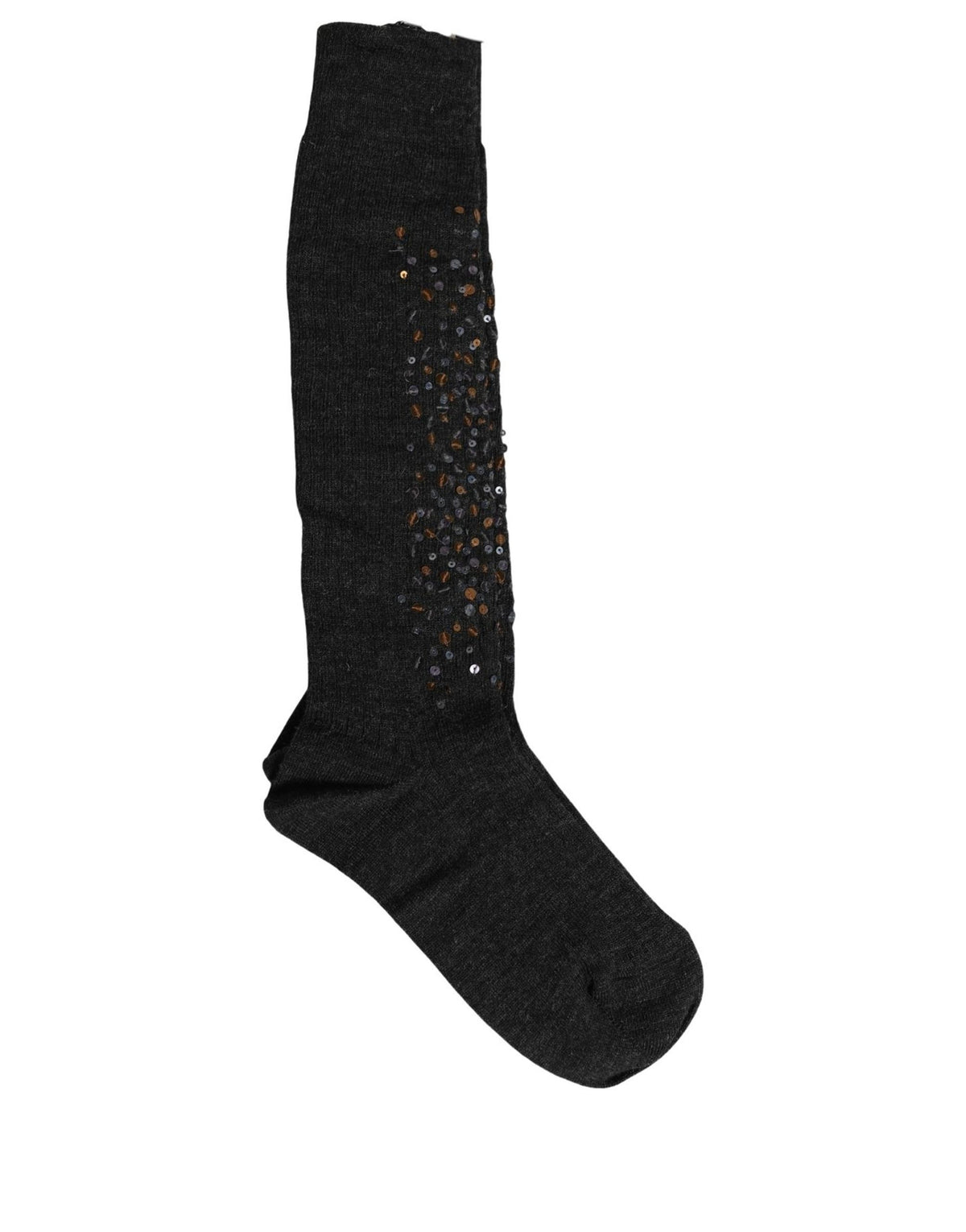 Dolce & Gabbana Dark Grey Wool Sequin-Embellished Knee-High Socks