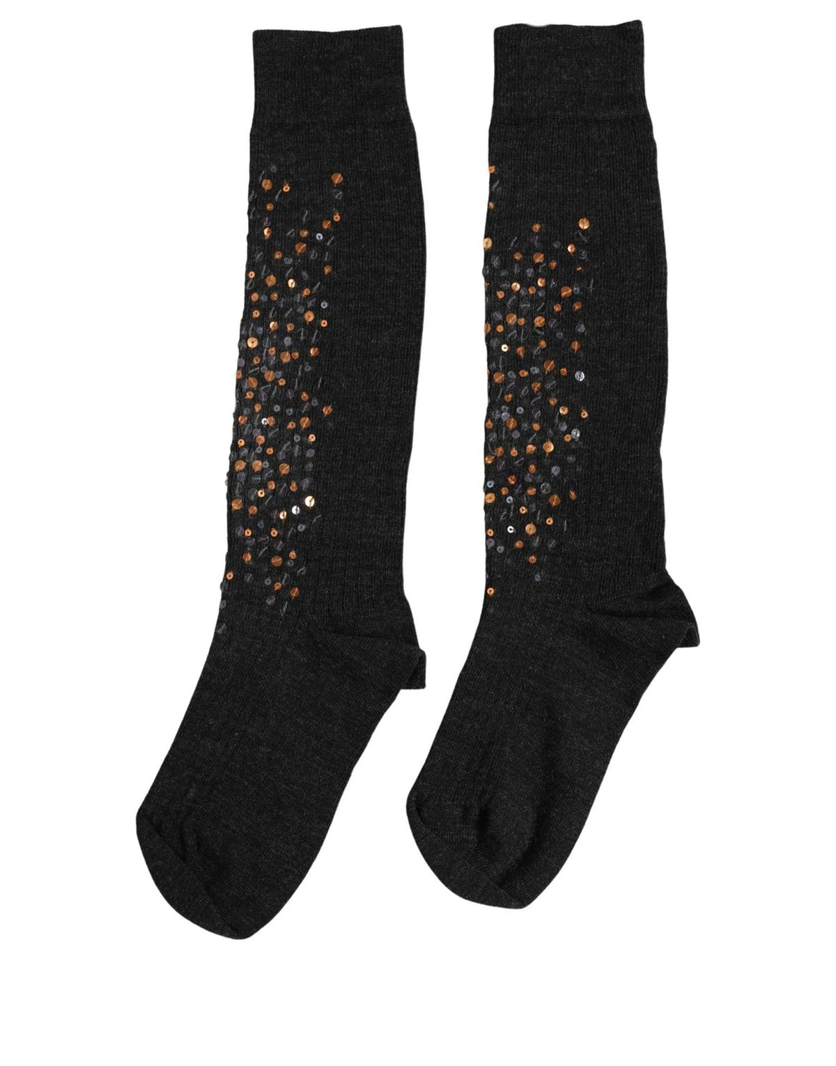 Dolce & Gabbana Dunkelgraue Woll-Kniestrümpfe mit Pailletten