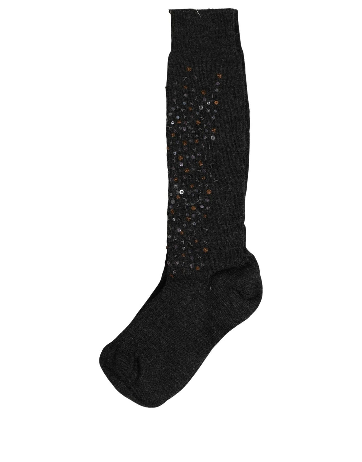 Dolce & Gabbana Dunkelgraue Woll-Kniestrümpfe mit Pailletten
