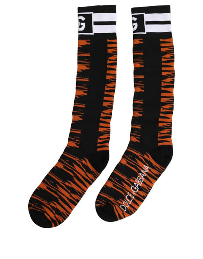 Dolce & Gabbana Orange-Schwarze Tiger-Kniestrümpfe