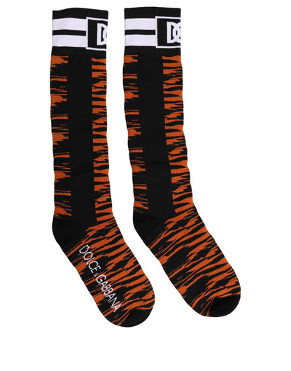 Dolce & Gabbana Orange-Schwarze Tiger-Kniestrümpfe