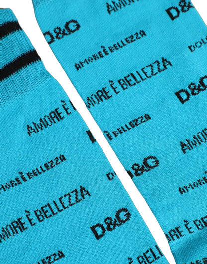Dolce & Gabbana Light Blue Cotton Logo Mid-Calf Socks