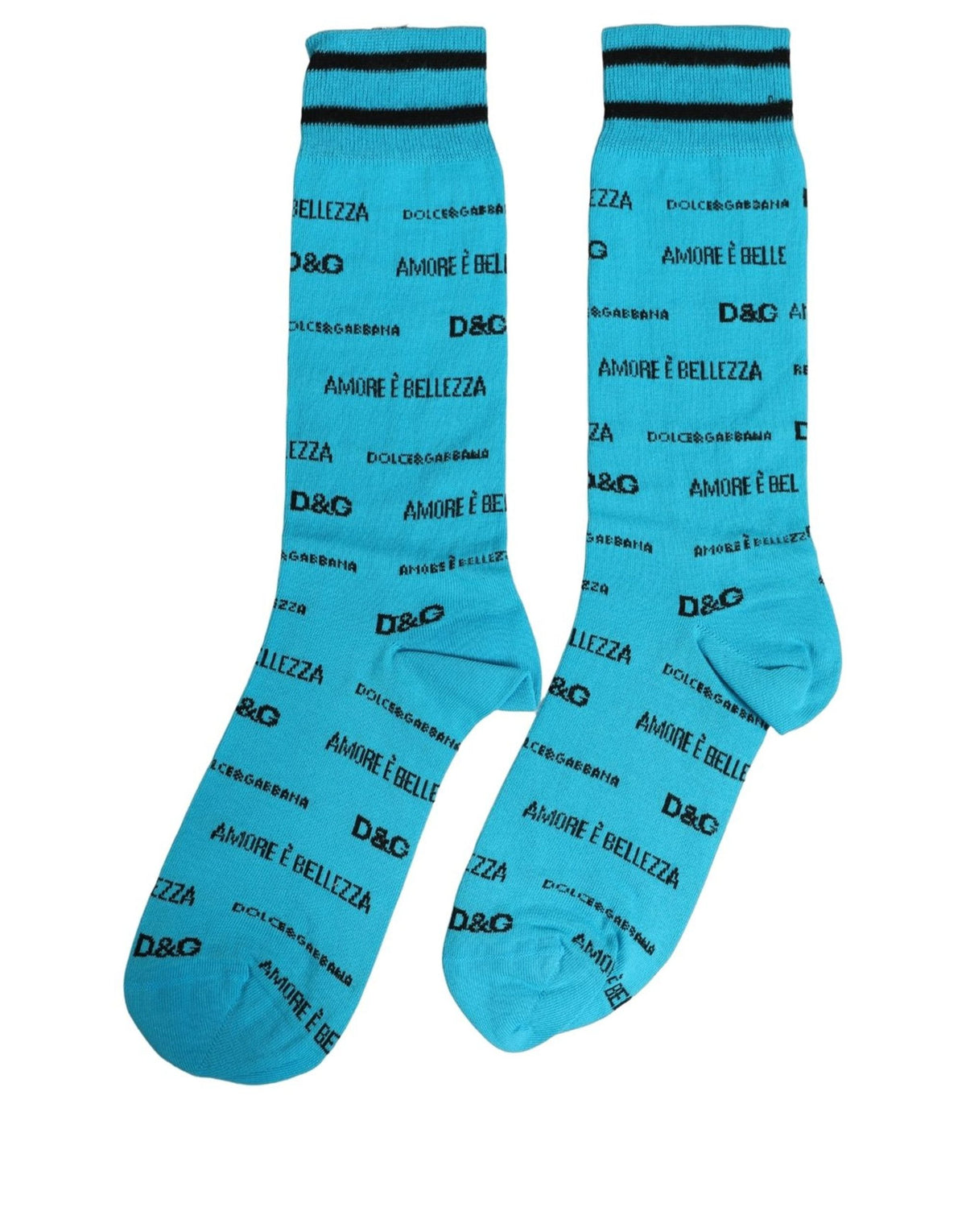 Dolce & Gabbana Light Blue Cotton Logo Mid-Calf Socks