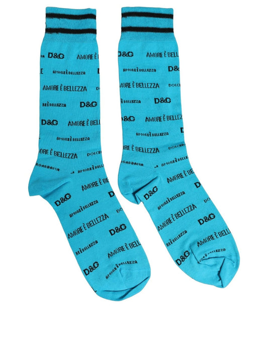 Dolce & Gabbana Hellblaue Mid-Calf-Socken mit Logo
