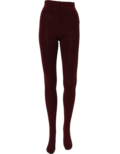 Dolce & Gabbana Bordeauxfarbene Netzstrumpfhose aus Nylon