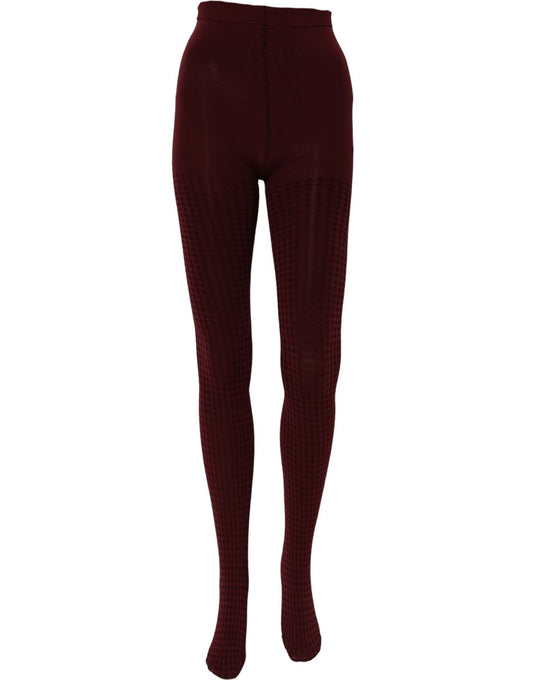 Dolce & Gabbana Bordeauxfarbene Netzstrumpfhose aus Nylon