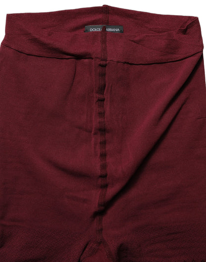 Dolce & Gabbana Bordeauxfarbene Netzstrumpfhose aus Nylon