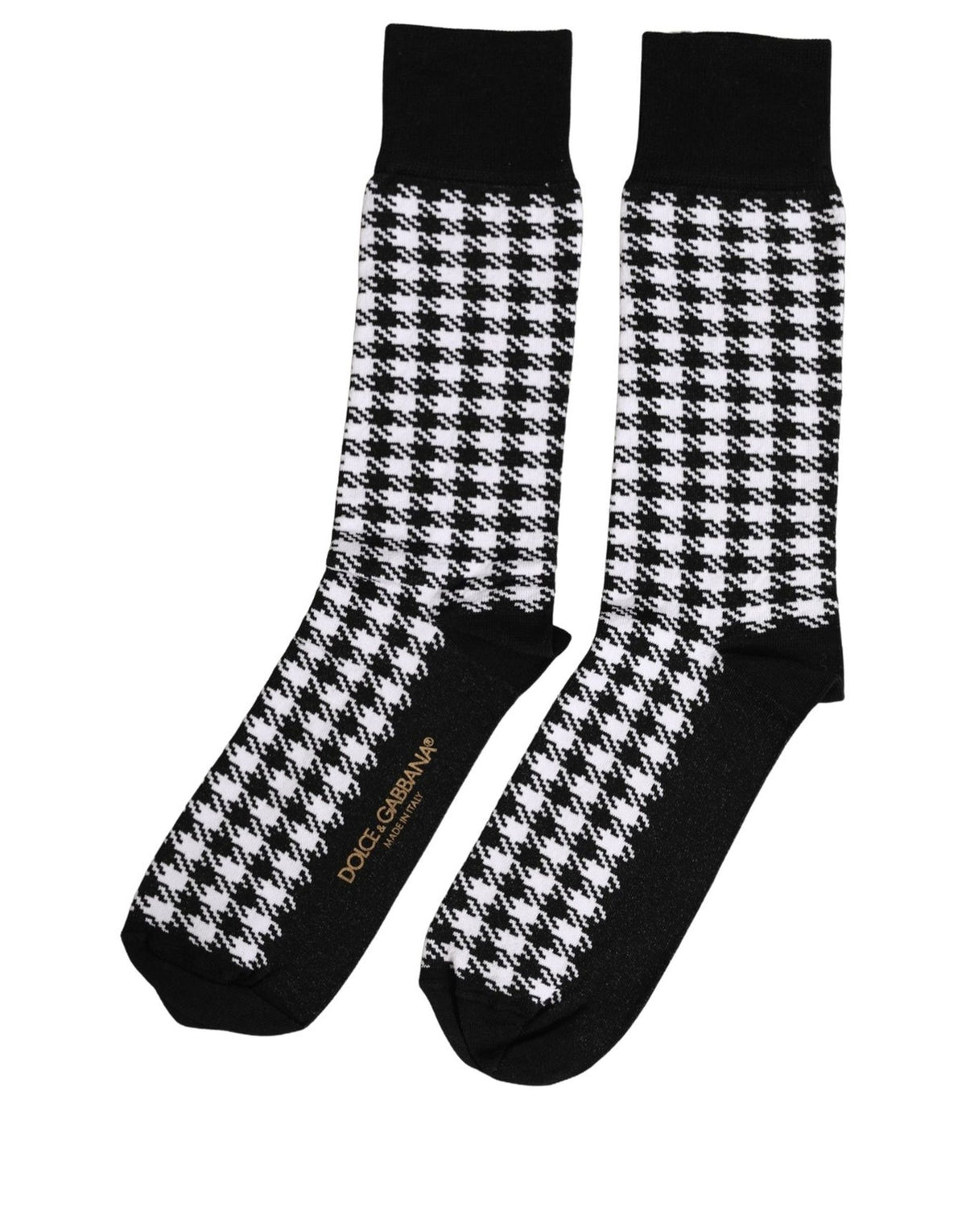 Dolce & Gabbana Schwarz-Weiße Hahnentritt Mid-Calf-Socken