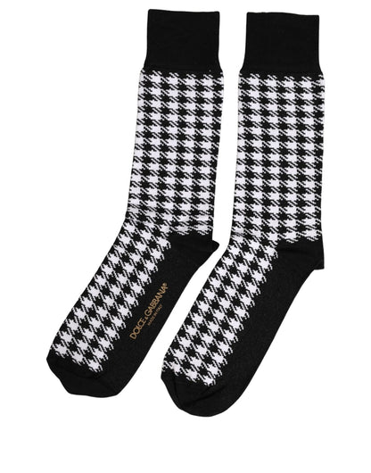 Dolce & Gabbana Schwarz-Weiße Hahnentritt Mid-Calf-Socken