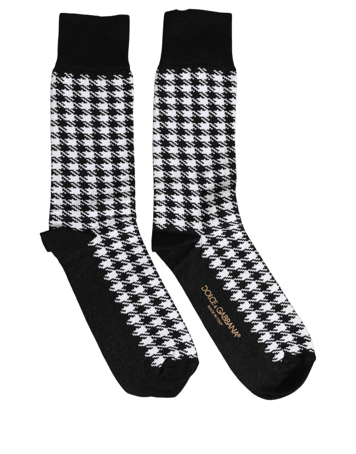 Dolce & Gabbana Schwarz-Weiße Hahnentritt Mid-Calf-Socken