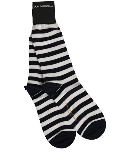 Dolce & Gabbana Black and White Cotton Striped Socks