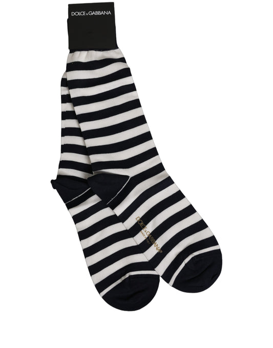 Dolce & Gabbana Schwarz-Weiße Gestreifte Crew-Socken