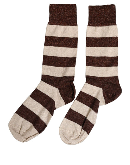 Dolce & Gabbana Braun-Beige Gestreifte Mid-Calf-Socken