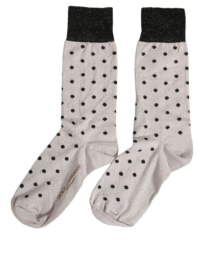 Dolce & Gabbana Grau-Schwarze Polka-Dot Mid-Calf-Socken