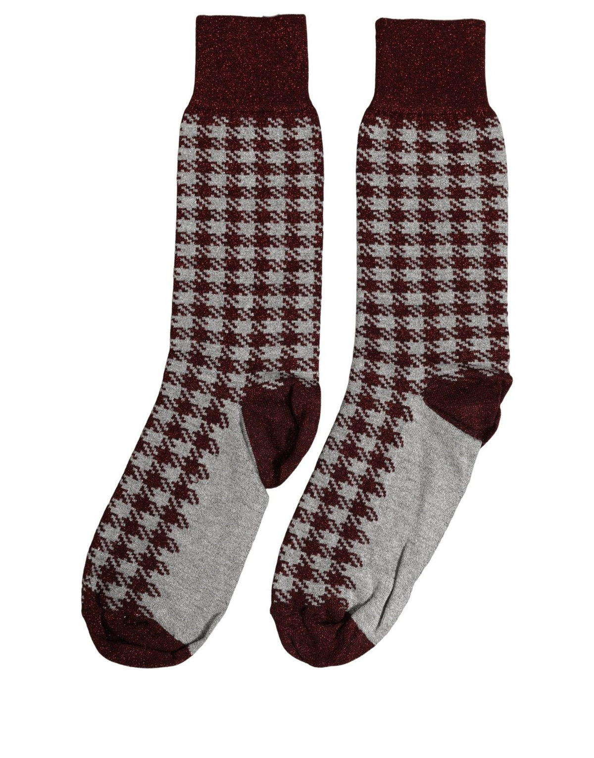 Dolce & Gabbana Weinrot-Graue Hahnentritt Crew-Socken