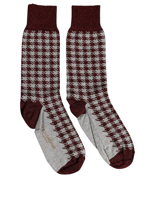 Dolce & Gabbana Weinrot-Graue Hahnentritt Crew-Socken