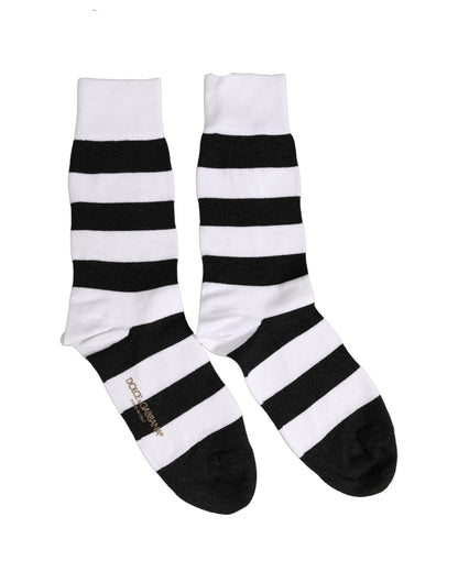 Dolce & Gabbana Schwarz-Weiße Gestreifte Mid-Calf-Socken