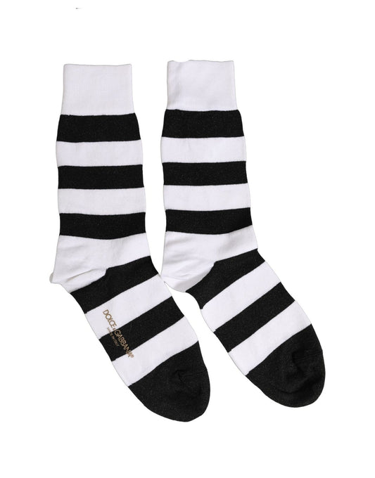 Dolce & Gabbana Schwarz-Weiße Gestreifte Mid-Calf-Socken