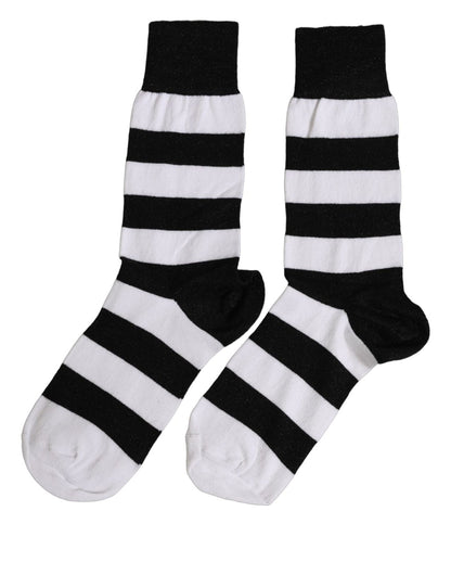 Dolce & Gabbana Schwarz-Weiße Gestreifte Mid-Calf-Socken