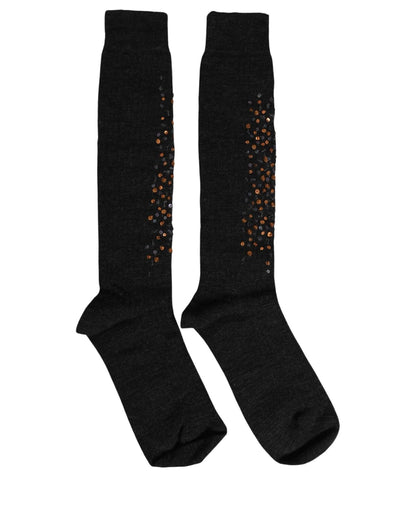 Dolce & Gabbana Dunkelgraue Kniestrümpfe aus Wollmix mit Pailletten