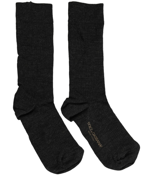 Dolce & Gabbana Schwarze Rippstrick-Wollsocken mit DG-Logo