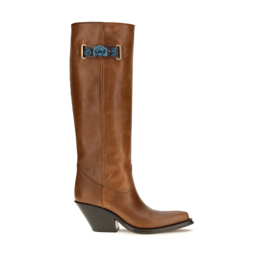 Chloé Azelan Braune Leder-Overknee-Stiefel