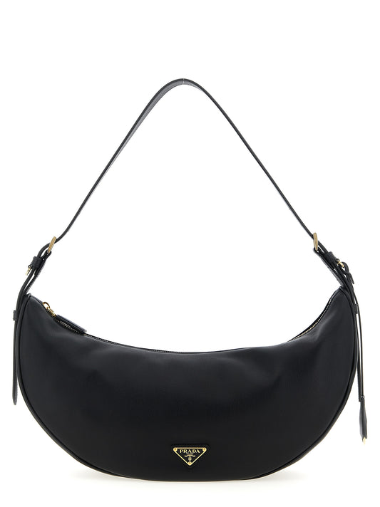 Prada Demi-Lune Schwarze Kalbsleder-Schultertasche