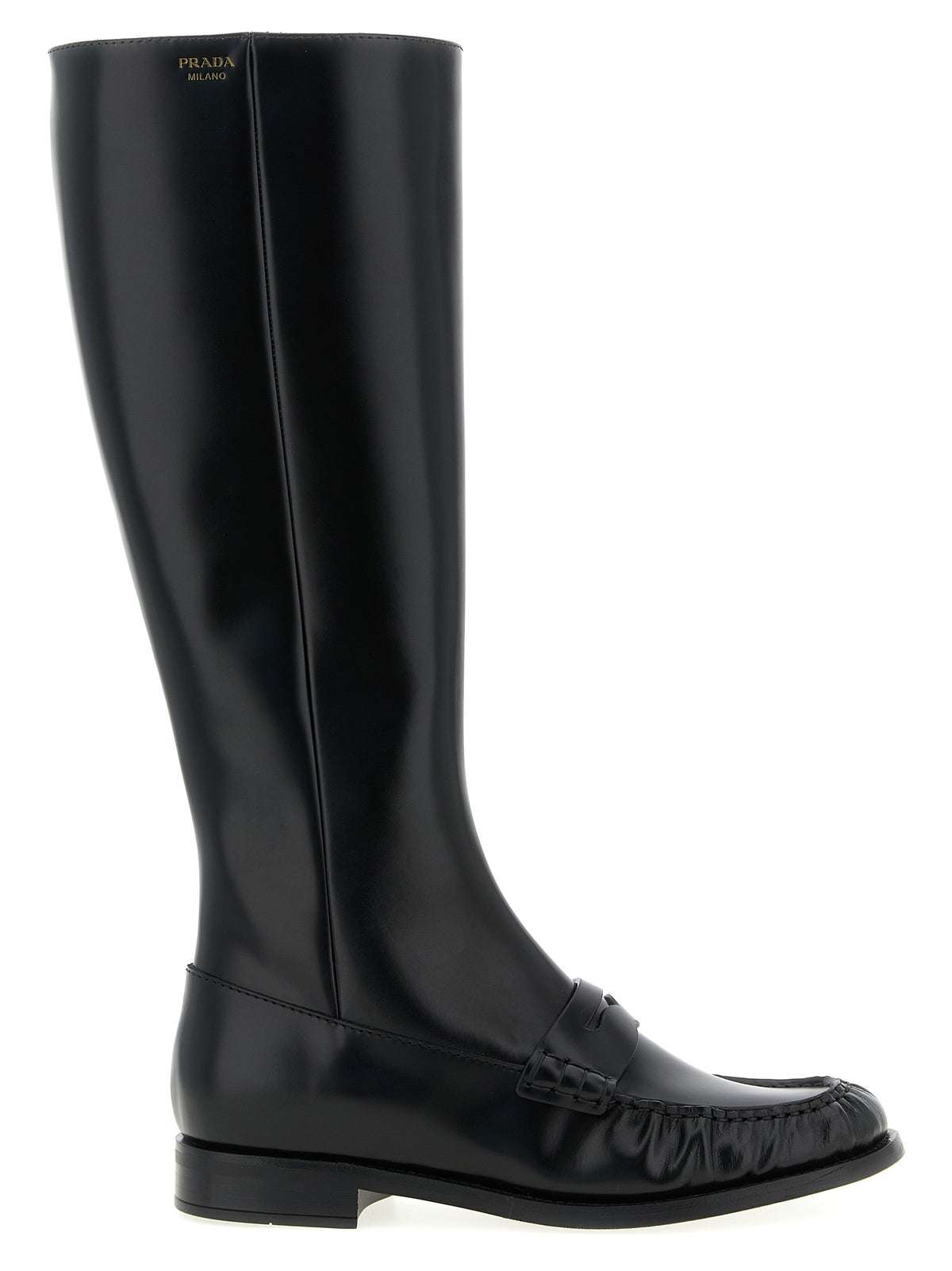 Prada Black Calf Leather Over-the-Knee Boots