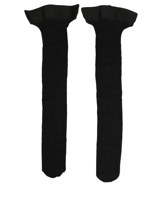 Dolce & Gabbana Schwarze Rippstrick-Wollsocken mit Umschlagbund