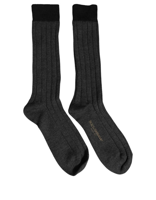 Dolce & Gabbana Dunkelgraue Rippstrick-Socken aus Woll-Alpaka-Mix