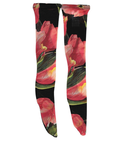 Dolce & Gabbana Schwarz-Pinke Tulpen-Socken aus Nylon