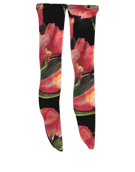 Dolce & Gabbana Schwarz-Pinke Tulpen-Socken aus Nylon