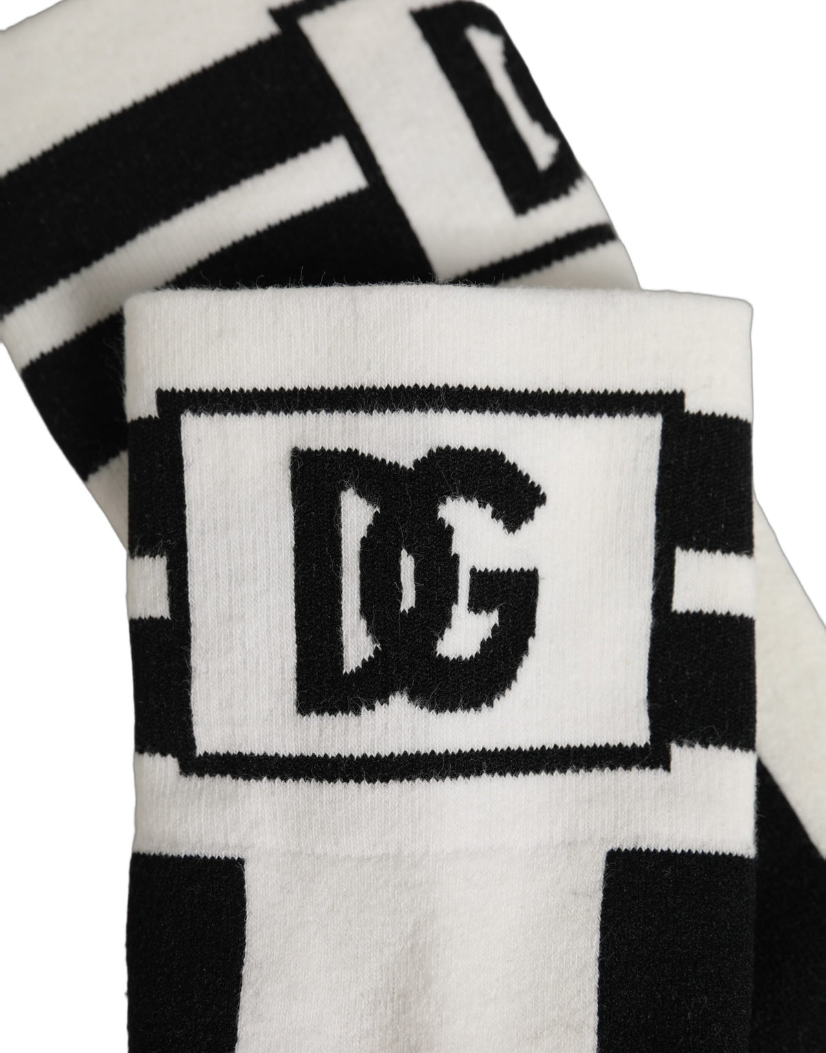 Dolce & Gabbana Weiß-Schwarze Kniestrümpfe aus Baumwoll-Stretch