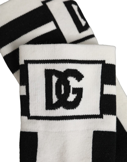 Dolce & Gabbana Weiß-Schwarze Kniestrümpfe aus Baumwoll-Stretch