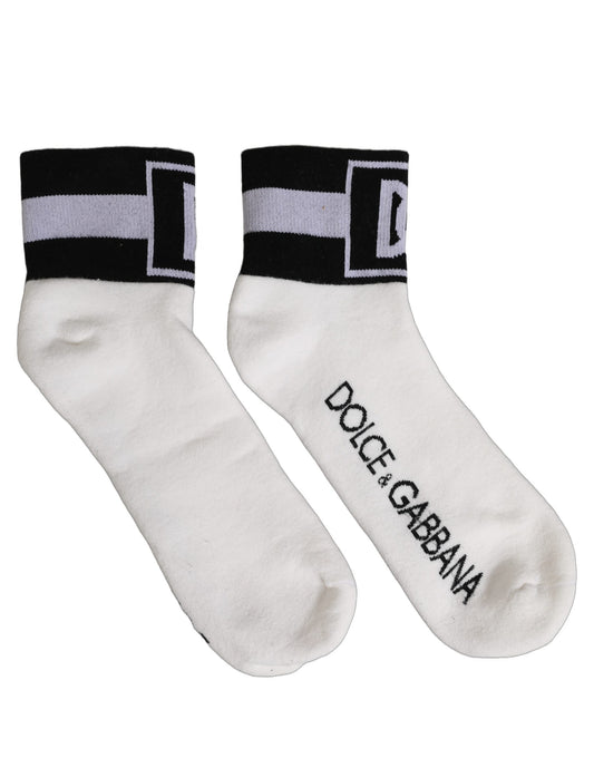 Dolce & Gabbana Weiß-Schwarze Knöchelsocken mit DG-Logo